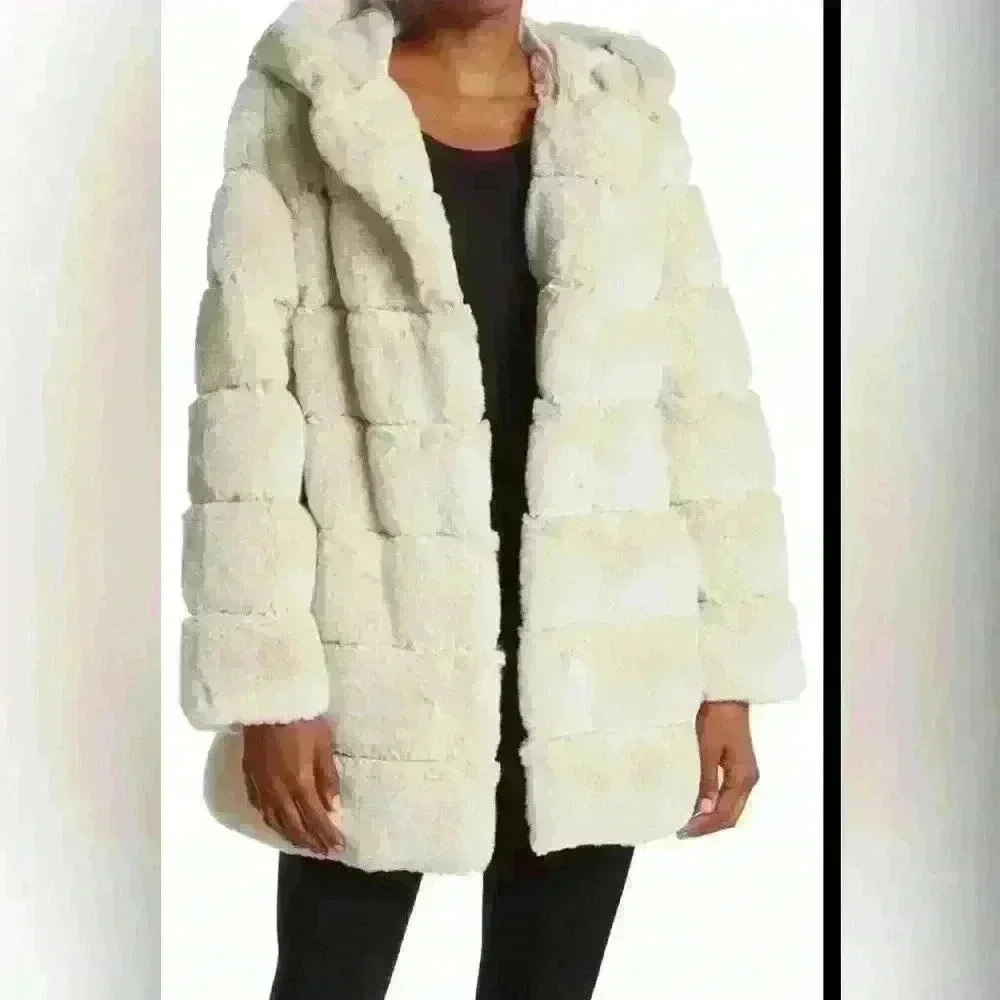 NWT BCBG MAXAZRIA | Stripes Casual Style Faux Fur Plain Party luxury soft sz L